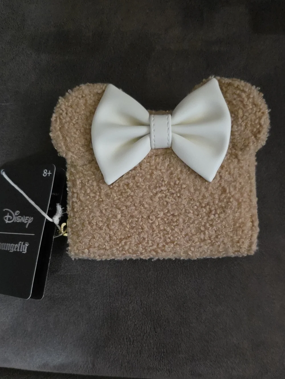 Loungefly Disney Kids Minnie Mouse Sherpa Wallet in Tan with Cream Bow